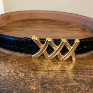 EUC Amiee Lynn BeIt Italian Croco Leather Lined Gold Tone Metal XXX Size M